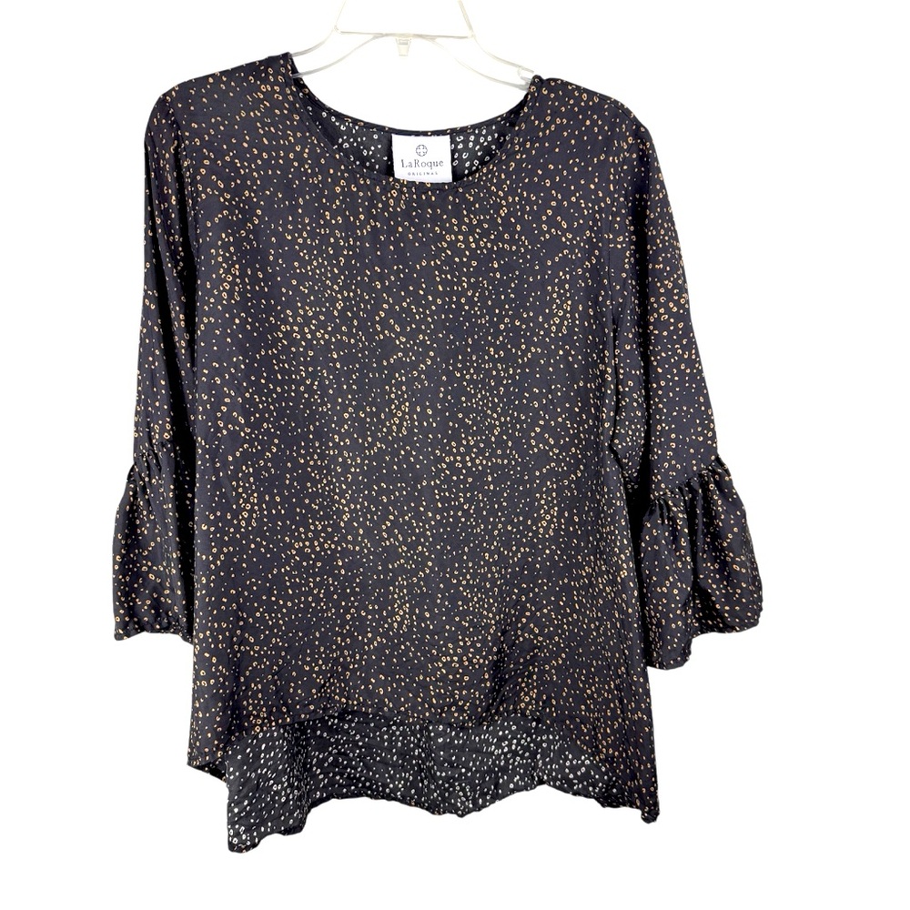 LaRoque Original Sz‎ OS Black & Gold V Neck Tunic 100% Silk Luxury